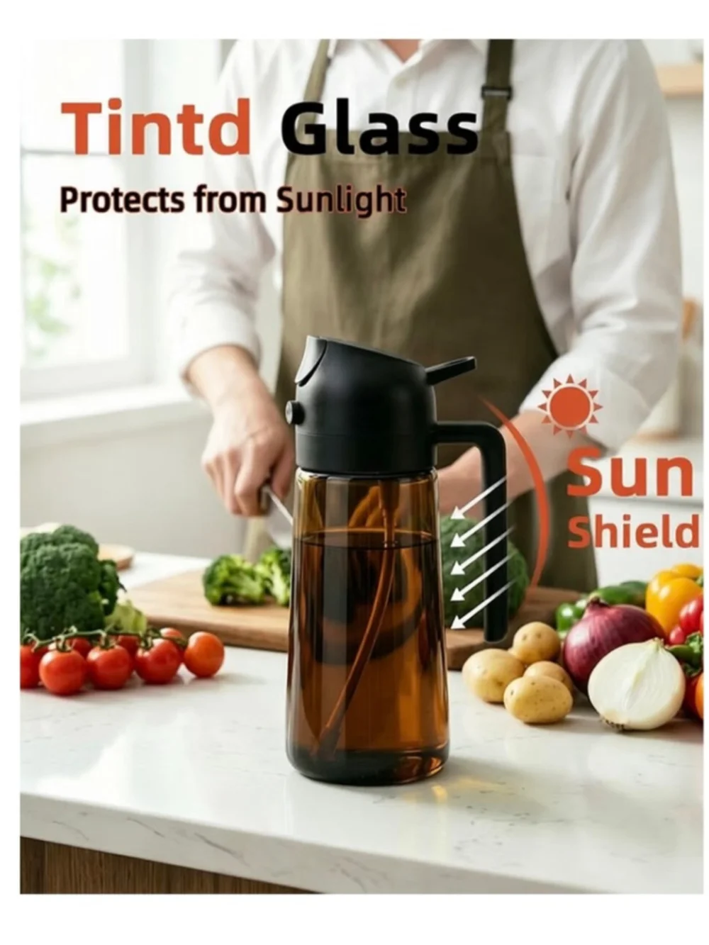 NEW 16oz Olive Oil Sprayer for Cooking, 2 in 1 Oil Dispenser Sunlight Shielding